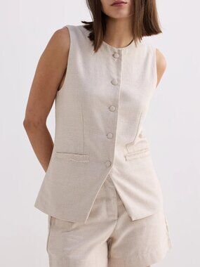 reistor Cotton Tweed Vest Jacket | Cream | Size M